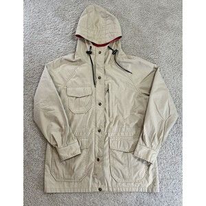 Vintage Eddie Bauer Jacket Women’s Medium Barn Khaki Chore Coat Full Zip Hooded